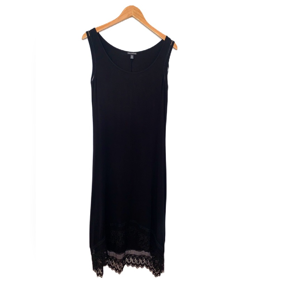 Nina Leonard Black Maxi With Crochet Lace Hem Size Large